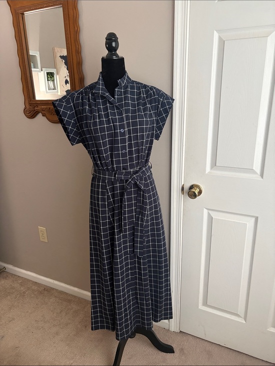 Calvin Klein Dresses & Skirts - Calvin Klein Navy Windowpane Belted Maxi Shirt Dress